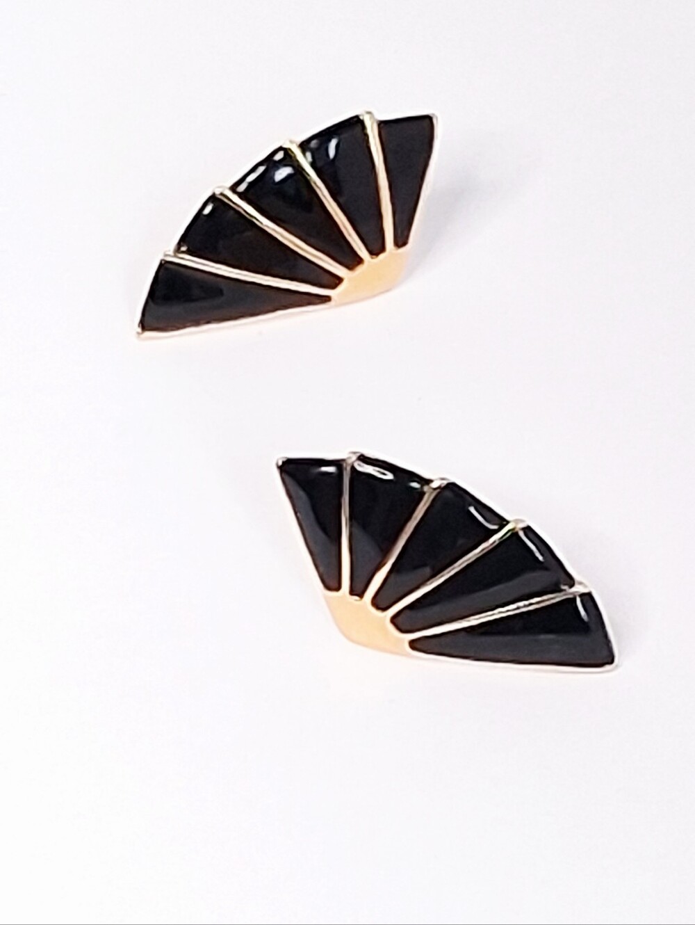 Napier | Vintage | Black and Gold Fan Fan-Shaped Stud Earrings